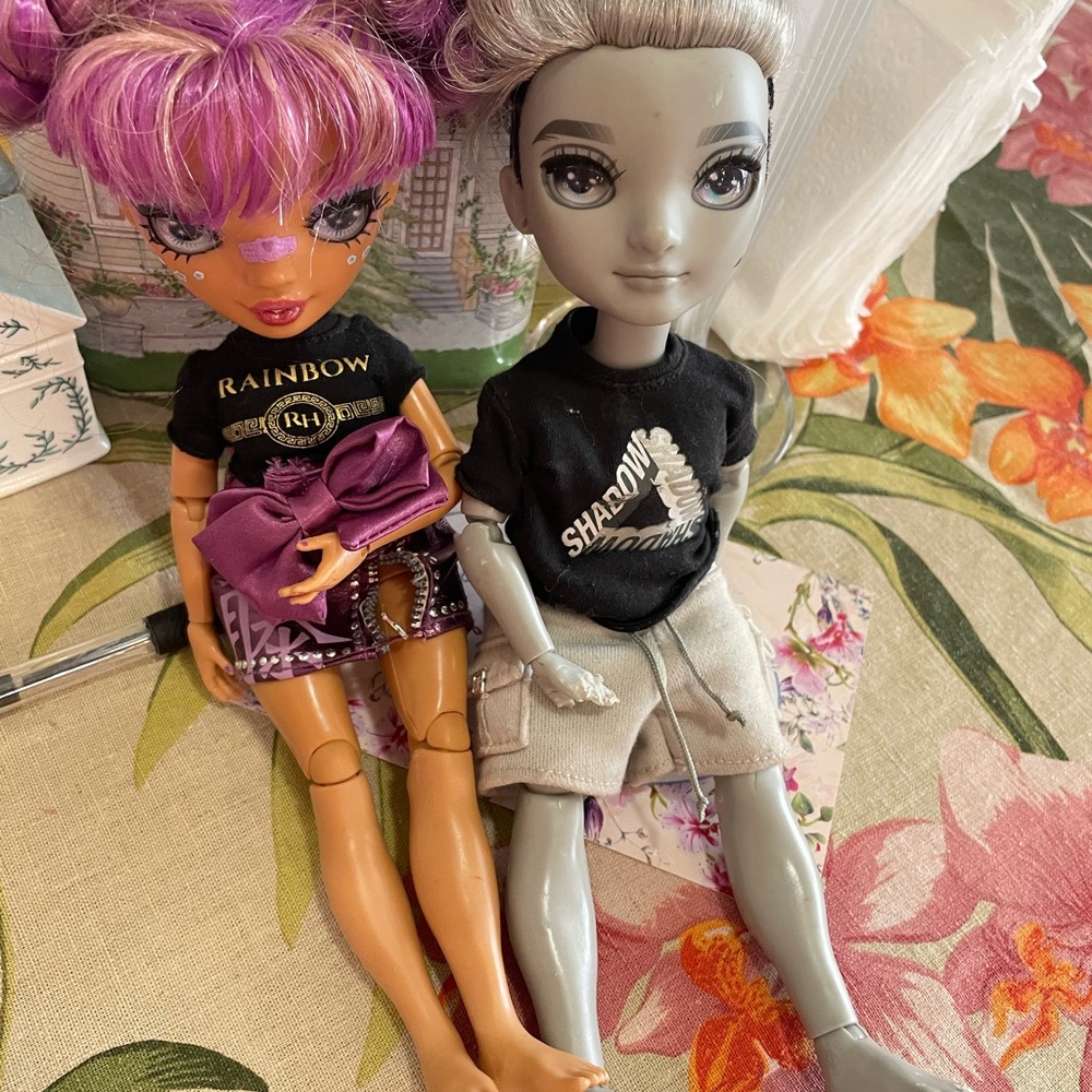 Rainbow and Shadow Dolls Set - Purple and Gray